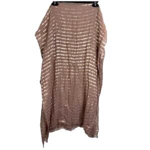 Womens Metallic Striped Neck Scarf Dusty Rose Pink Fringe Wrap Boho Wrap